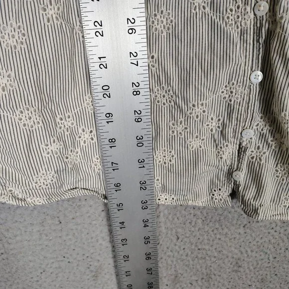 Madewell Mini Dress Women's 2XS White Black Striped Eyelet Sophia Puff Sleeve - Picture 4 of 13